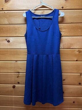 White Mark Sleeveless Royal Blue Fit & Flare Mini Dress